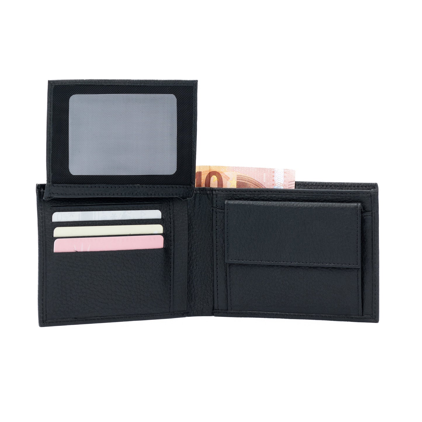 Plånbok Trifold Full-Grain Leather - Svart