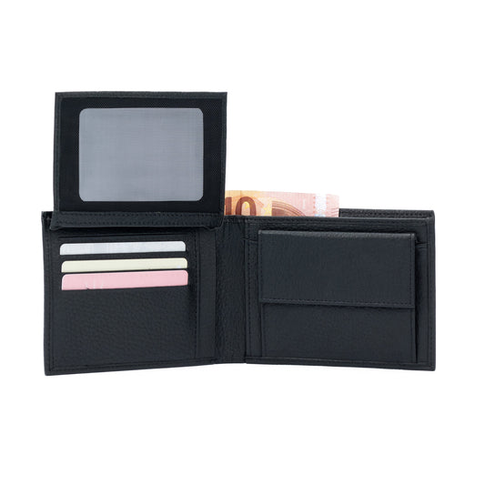 Plånbok Trifold Full-Grain Leather - Svart