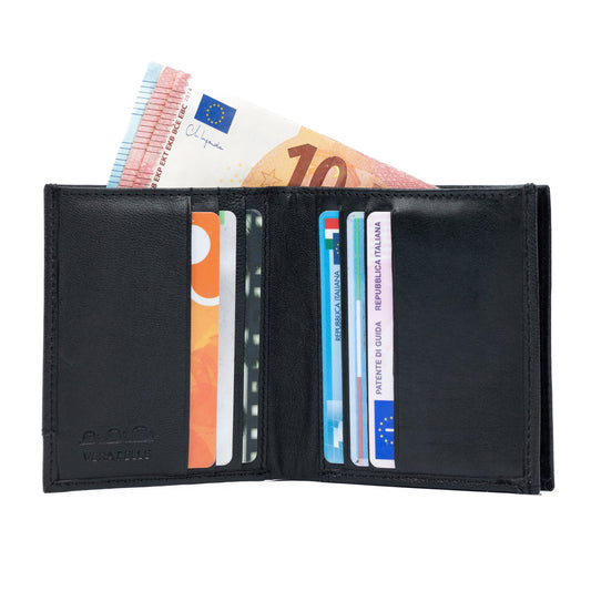 Plånbok Trifold Full-Grain Leather - Svart